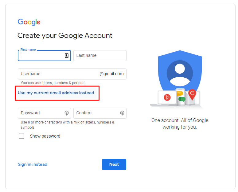 How to create a Google account with your work email